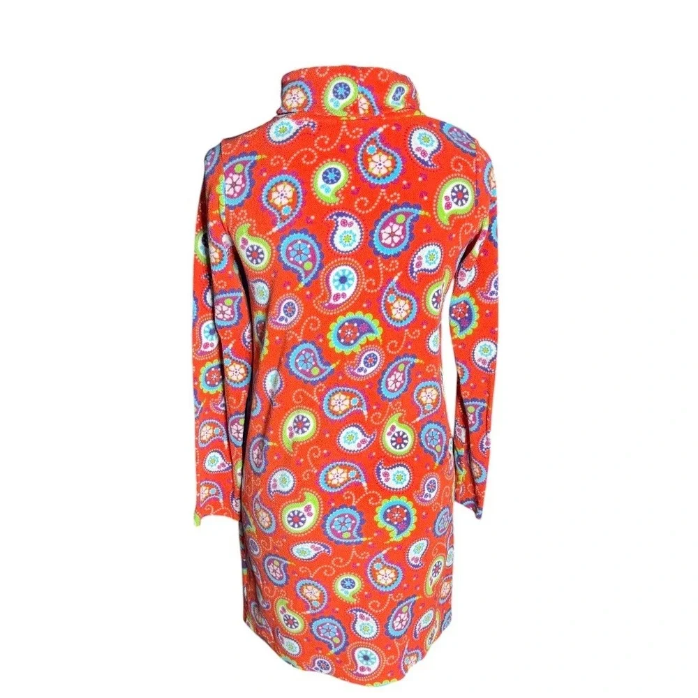 Hanna Andersson Girls Orange Paisley Fleece Funnel Neck Dress Size 160 38296